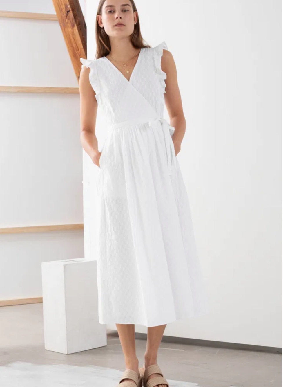 & Other Stories - Wrap Midi Dress (White 8)
